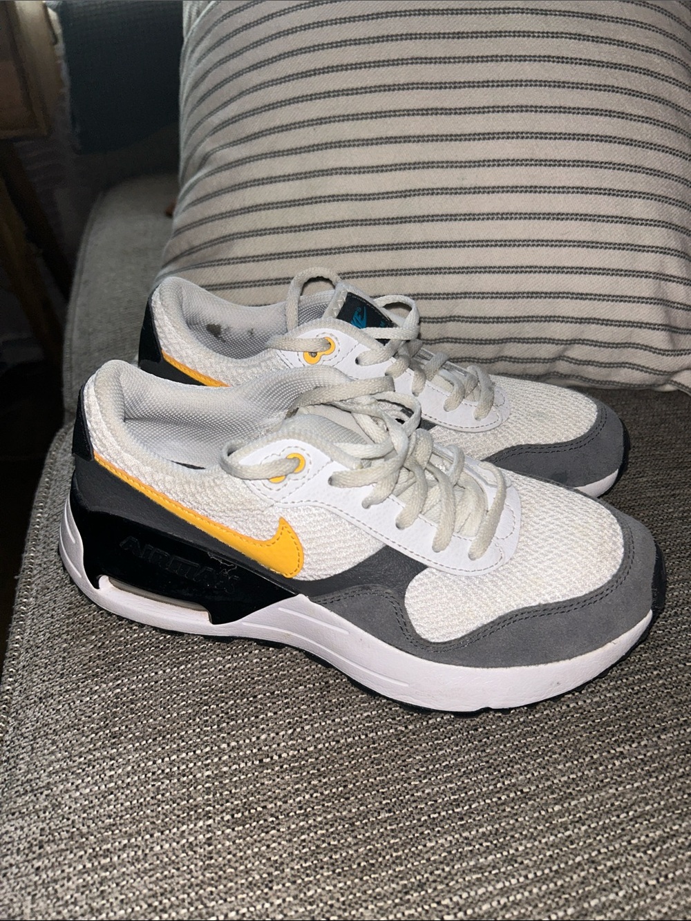 Nike AirMax Kids White, Gray & Yellow Athletic Sneakers